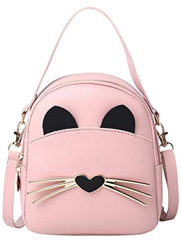 Zaino multifunzione in pelle tinta unita da donna di modo borsa a tracolla zaino alto, rosa, Etichettalia unica