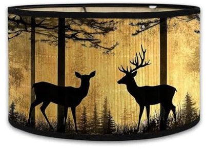 Morbuy Lampenschirm für Tischlampe Bambus, Wald Hirsch Druck Tischlampenschirm Stoffschirm Lampe Stehlampenschirme für Stehlampe Deckenleuchte Pendelleuchte Wandleuchte Deko (Elch)