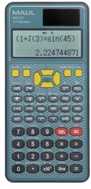MAUL MSC 417 Tischrechner, Solar- und Batteriebetrieb, Wissenschaftlicher Rechner mit 2-zeilige Anzeige, 80% Recycelter Kunststoff, LCD-Anzeige, Inkl. Hardcover-Etui, Blau-Schwarz, für Büro