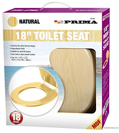 MDF Toilet Seat 45cm with Chrome Zinc Alloy Hinges – Universal Fit, Durable Polyurethane Finish, Easy Clean Surface – Soft Close Style WC Lid for Standard Toilets