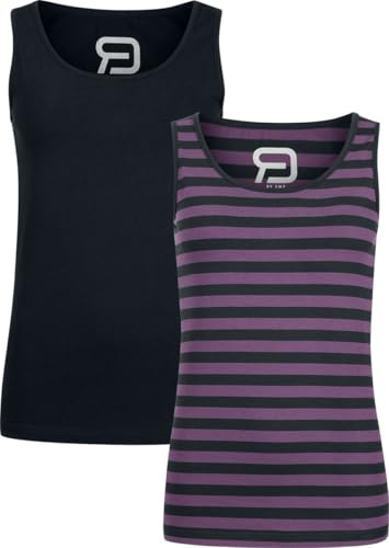 RED by EMP Damen schwarz/lila gestreiftes Top im Doppelpack