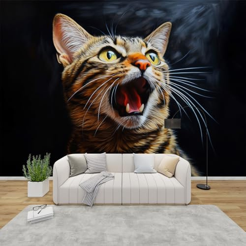 PaxGloz Fototapete 3D Katzen Tapete Kreative Tiermotiv Tapeten Vliestapete Modern Wandtapete Wohnzimmer Schlafzimmer Kinderzimmer Wanddeko Motivtapeten 250 x 175 cm (B x H)