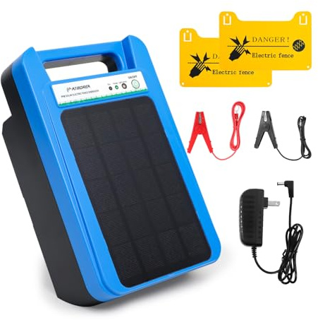 ATMOREA Solar-Ladegerät für Elektrozaun, 8 kV – 0,2 Joule, 3 Meilen Reichweite, 10.000 mAh Lithium-Batterie und 3 W Solarpanel, ideal für Vieh, Haustier, Geflügel, Gärten, Obstgärten