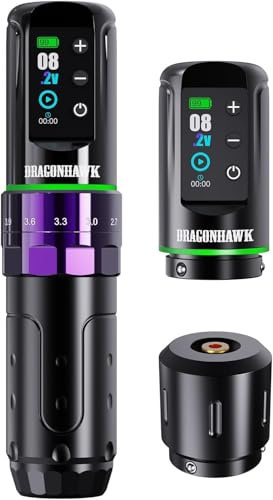 Dragonhawk L3 Maquina Rotativa Inalambrica 2 Baterias 2000mAh | Conector RCA Carrera Ajustable 2.4-4.2mm, Para Principiantes,Púrpura
