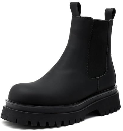 Stivaletti Chelsea retrò da uomo, con suola grossa, stile casual, versatili, nero, 38 EU