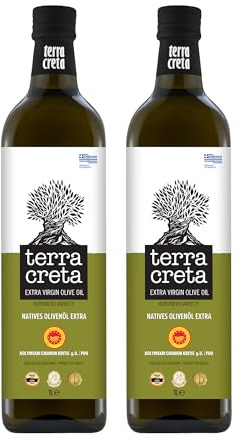 Terra Creta g.U. Extra natives Olivenöl aus Kreta - 2 x 1 Liter FL + EDESMA | Mit 50 ml EDESMA BIO Olivenöl extra nativ - Kaltgepresste Olivenöle mit fruchtigem Aroma der Koroneiki Oliven - 1. Güteklasse