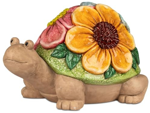 formano Große Gartenfigur Schildkröte Dekofigur 50x32 cm für Garten & Terrasse wetterfeste Magnesia Skulptur mit handbemaltem Blumen-Relief für Balkon & Eingang