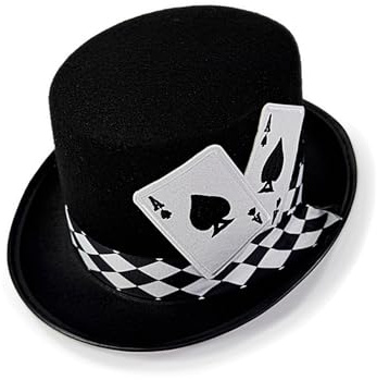 fengminmaoyi Zylinderhut Mit Spielkarten Motiv, Magierhut Für Erwachsene Bühnenauftritt, Langlebiger Spielkarten Hut Herren Für Theater, Karneval & Halloween Party, Inkl. Auffälligem Pik-Ass Design