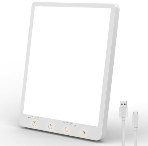10000 Lux SAD Lamp with 3 Colour Mode for Winter Dark (Type-C) | Light Therapy Lamp with 3 Brightness, Timer, Hanging Hole for Home, Office & Travel (UK Plug Not Included)