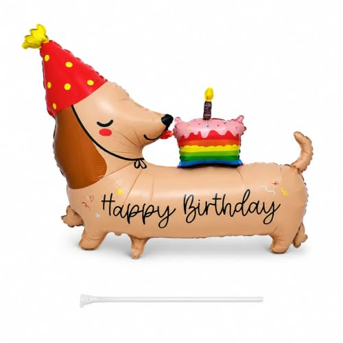 Tourima Dackel Geschenke Happy Birthday Deko, Dackel Tier Luftballons Geburtstag, Helium Ballons Geburtstagsdeko, Hund Folienballon Geburtstag, Tortendeko Birthday Decorations, Happy Birthday Ballon