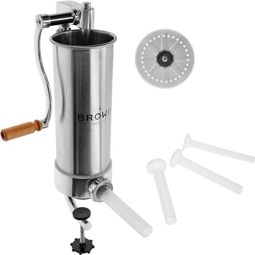 BROWIN® Manuell Wurstfüller aus Edelstahl 311002 | 3 kg vertikale Wurstmaschine | Wurstfüllmaschine für Küche und Restaurants | Wurstpresse | Machine für hausgemachte Wurst, Cevapcici und Cannelloni