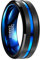 NUNCAD Herren Damen Partner Ring aus Wolfram Schwarz-Blau 8mm Matt mit Blauer Rille für Hochzeit Verlobung Lifestyle Alltag Größe 79 (25.0)