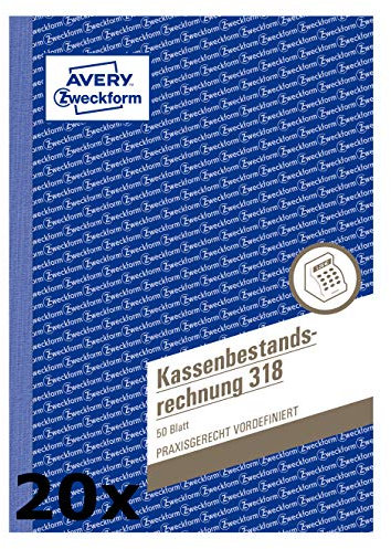 AVERY Zweckform 318 Kassenbestandsrechnung (A5, 50 Blatt) weiß (20 Stück)