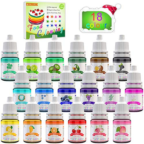 Food Colouring - 18 Colour Concentrated Liquid Cake Food Colouring Set for Baking, Decorating, Icing and Cooking - Rainbow Food Colours Dye for Slime Making and DIY Crafts - 6ml Bottles (18 Colours)