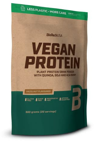 BioTechUSA Vegan Protein | Shake à base de riz et de pois avec super-aliments et acides aminés | Sans sucre, sans lactose et sans gluten, 500 g, Arachide