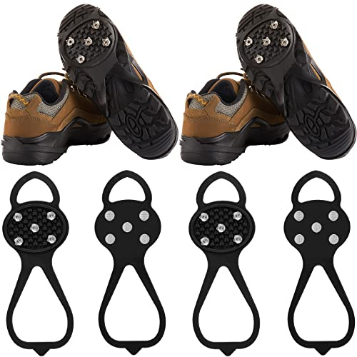 2 Paia Artiglio con Punte Antiscivolo Punte Universali per Scarpe Antiscivolo per Ghiaccio Punte per Scarpe da Neve e Ghiaccio Antiscivolo con Chiodi in Acciaio a 5 Denti per Escursionismo(Nero)