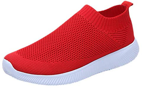 Chaussures d'extérieur pour femme - Maille décontractée - Semelles confortables - Chaussures de course à pied, de sport à enfiler - Bleu - 1 rouge., 37 EU