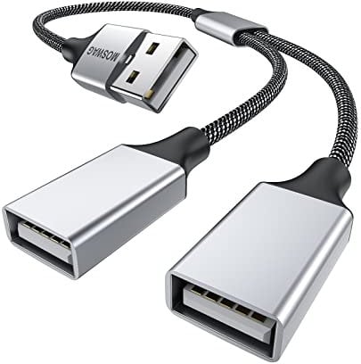 MOSWAG USB Splitter, Dual USB 2.0 Power Cable Extension für Stromkabel zum Aufladen/Datenübertragung/Laptop/Mac (Es funktioniert Nicht für Auto-USB/Apple Carplay)