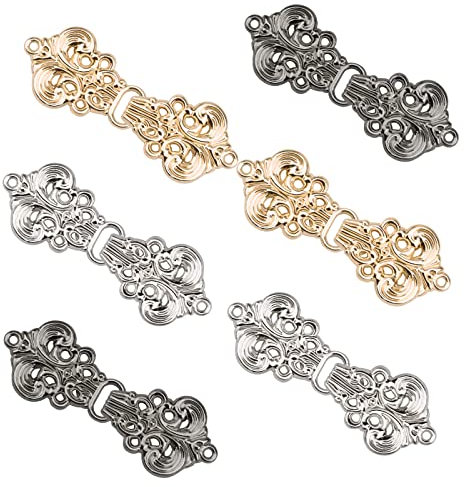 WANDIC Cardigan-Clips, 6 Paar, Vintage-Stil, hohle Blumenumhang-Verschlüsse, Haken und Ösen, Cardigan-Clip, Umhang-Verschlüsse für Pullover, Schal