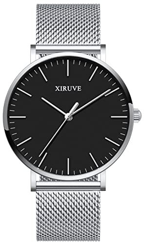 XIRUVE Ultradünne Wasserdicht Damen Herren Armbanduhr Quarz Mesh Edelstahl Minimalistische