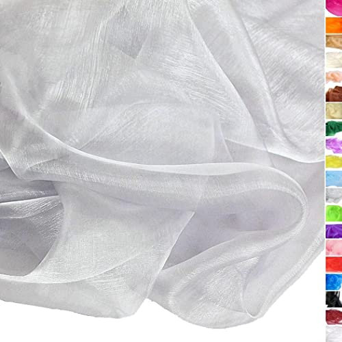 TOLKO 1m Organza Stoffe zum Nähen Meterware | Hauch Zart, Fein, Durchsichtig | zum Dekorieren Basteln 145cm breit | Leichter Glanz Stoff für Gardine Vorhänge Tischdecken Deko Schals (Silber)