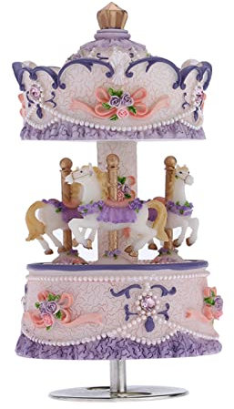 Moochoo Laxury Aufziehbare 3-Pferd Karussell Spieluhr Artware/Gift Melodie Schloss im Himmel rosa/lila/blau/Gold Schatten für Option