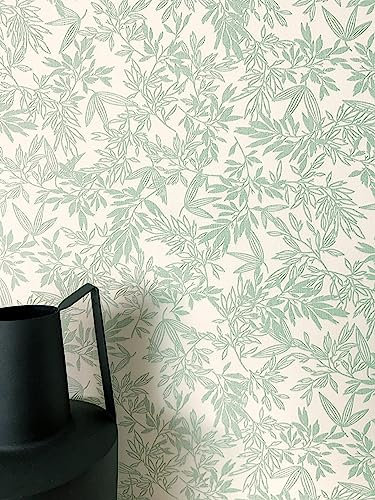 NEWROOM Tapete Grün Vliestapete Blätter - Blumentapete Floral Weiß Blumen Äste Blätter Romantisch Rosentapete Vintage inkl. Tapezier-Ratgeber