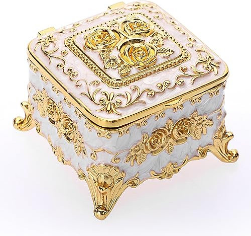 IGNPION Dekorative Schmuckschatulle, Vintage-Schmuckschatulle, klein und exquisit, für Ringe, Ohrringe, Halsketten, quadratisch, Beige