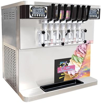 WAOCEO Máquina para Hacer Helados Máquina de Helado de 7 Orificios, multisabor, máquina de Helado de Escritorio, Tienda de té de la Leche Totalmente automática Comercial Maquina de Helados