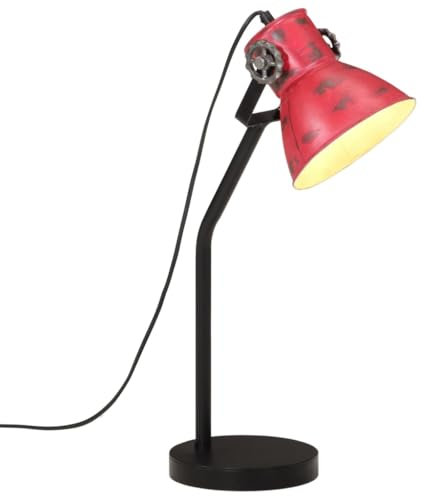 vidaXL Schreibtischlampe, Tischlampe für Wohnzimmer Esszimmer Büro, Schreibtischleuchte Handbemalt, Leselampe Nachttischlampe, Industrie-Stil, 25 W Rot E27