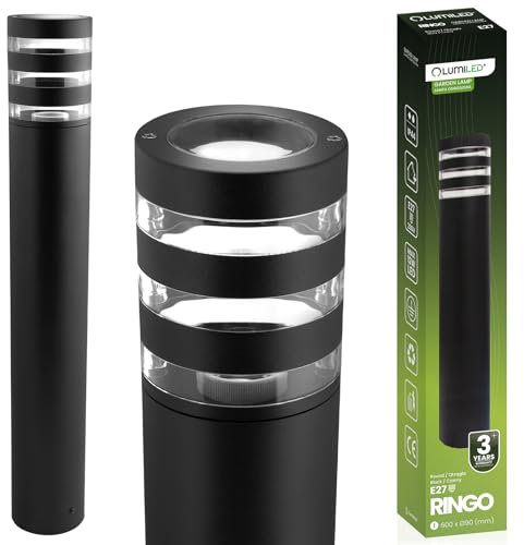 Lumiled Wegeleuchte Außen Pollerleuchte Außenstehleuchte Stehlampe Außenleuchte Außenbeleuchtung Gartenleuchte Wegelampe stehend 60cm IP44 schwarz spritzwasserdicht E27 Fassung max 12W