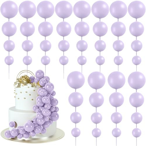 BOUBONI 48 Stück Tortendeko Kugeln Cake Topper Kuchen Kugeln Dekorationen Ballon Cupcake Tortenaufleger für Geburtstag Party Hochzeit Babyparty Kuchendekoration (Hellviolett)