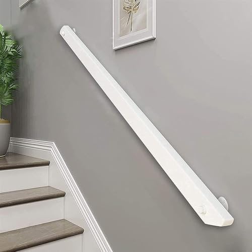 Corrimano in Legno per Scale Ringhiere, Passamano per Scale in Legno Antiscivolo con Staffe, Asta di Sostegno per Corridoio a Muro Kit Completo, Casa Loft Interni Passi Per Anziani (bianco, 50cm)