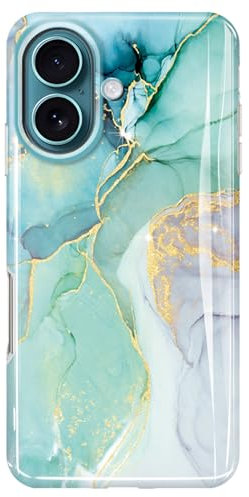 luolnh Gold Glitter Sparkle Case Compatible with iPhone 16 Case Marble Design Shockproof Slim Soft Silicone TPU Bumper Cover Phone Case for iPhone 16 6.1 Inch 2024-Abstract Mint