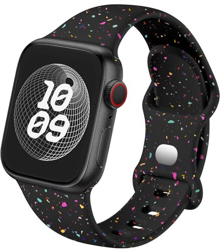 Epova Compatible avec Bracelets Apple Watch 42mm 44mm 45mm 46mm 49mm, Bracelet de Sport en Silicone Souple et Respirant en Plastique Recyclé pour iWatch SE Series 10 9 8 7 6 5 4 3 2 1 Ultra,Noir