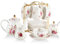 Sweejar Home Juego de té de porcelana British Royal Series, tazas y platillo para 6, con jarra de tetera y colador de té, adecuado para té alto (flor roja)