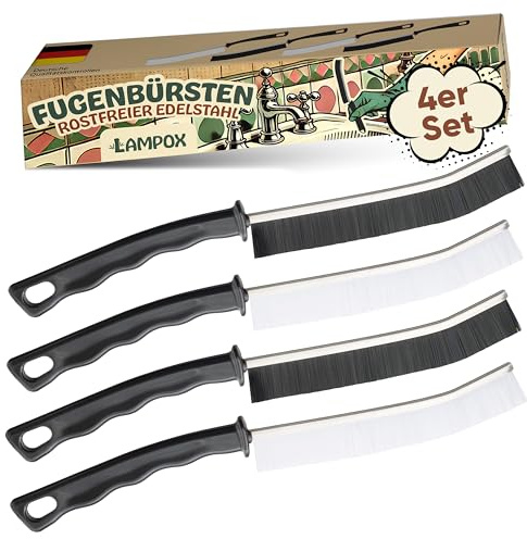 lampox Multifunktionale Hartborsten-Eckenreinigungsbürste – ideal zum Reinigen von Lücken, Fugen, Fugenmörtel sowie für den Einsatz in Haushalt, Küche, Fahrzeug und Toilette (4er Set)