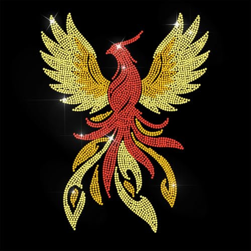 ANATTASOUL Red Rhinestone Iron on Transfers Phoenix Glitter Diamante Hotfix Patches for Clothes, 11.6x8.2 Large Glitter Iron On Sequin Applique for Jeans Jacket Caps Bag T-Shirts Shoes DIY Decor