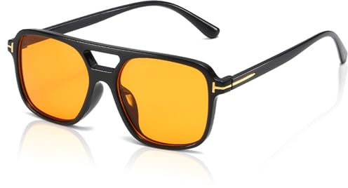 SAIIURV Retro Square Sonnenbrille Damen Herren, Schutz Sonnenbrillen, Trendy Retro Sonnenbrille, Oversize Sunglasses, 70er Jahre Vintage Trendy Brille Klassisch mit Double Brücke (Orange, Schwarz)