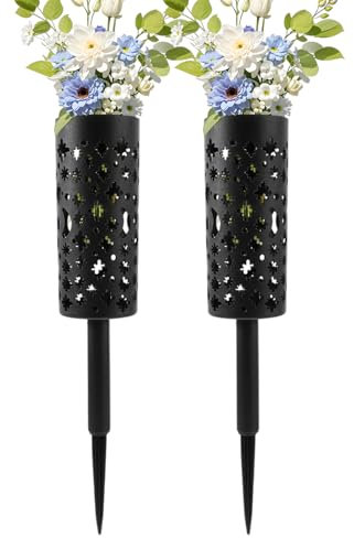 Bkljkf Vase Für Friedhofsgrab - 2er-Set Grabstelen-Blumenvasen | Hohl & Stabile Metall Blumenhalter Für Friedhof Garten Grabgestaltung Terrasse Außenbereich