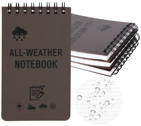 DONQTWAY Write in the Rain, 4 Stück Wasserdichtes Notizbuch, Pocket Notebook für Outdoor-Abenteuern, Regentag-Aufzeichnungen und Feldarbeit (Braun)