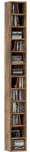 HOMCOM Rangements pour CD et DVD, étagère Colonne de Rangement, Meuble de Rangement avec 12 Compartiments, capacité Max. 204 CD, 21 x 20 x 175 cm, Brun Rustique