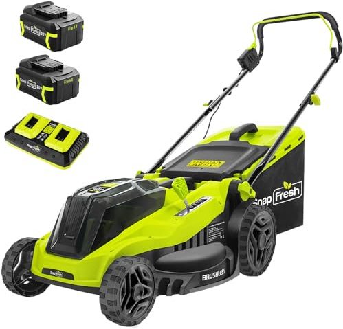 SnapFresh Rasaerba Tagliaerba a Batteria 40V (Larghezza di Taglio 38cm, Brushless, 45L Sacco Raccoglitore, 25-75 mm Altezza di Taglio,2×20V×4,0Ah Batterie e Caricatore Rapido)