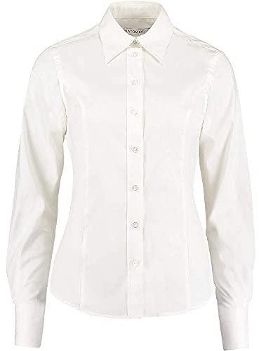 Kustom Kit Ladies Oxford Shirt White 28: Fused Collar, Adjustable Cuffs, Rounded Hem