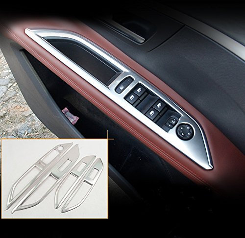 HIGH FLYING pour 3008 GT / 5008 2017-2022 Accoudoir Garniture de Couverture de Bouton de Fenêtre Décorative Couvercle Accessoires 4 pièces (Argent)