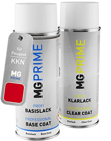 MG PRIME Peinture voiture Bombe aérosol pour Peugeot KKN Rouge Aden +1K | Nevada Rot, Kit peinture de base + vernis, bombes aérosols 400ml