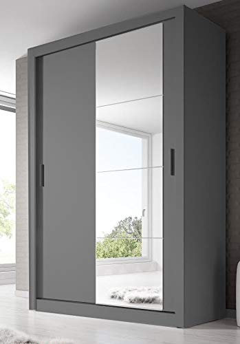 Arthauss Modern Bedroom Mirror Sliding Door Wardrobe ARTI 4 in Grey 150cm - Flat Pack 2 Sliding Door Wardrobe - Spacious, Modern Mirrored Furniture