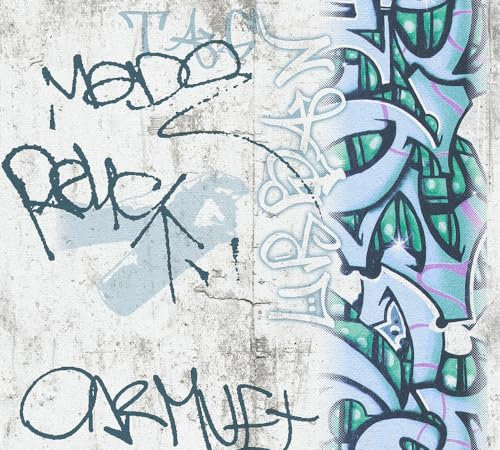 A.S. Création Papiertapete Boys & Girls 6 Tapete im Graffiti Look 10,05 m x 0,53 m grau grün schwarz Made in Germany 369862 36986-2