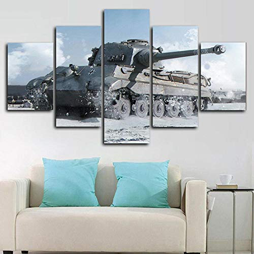 runtooer Bilder Dekorative malerei Spray malerei leinwand malerei 5 stück Tiger Ii 2. Weltkrieg Panzer Leinwand Wandbild, Möbel Art Deco, Rahmen