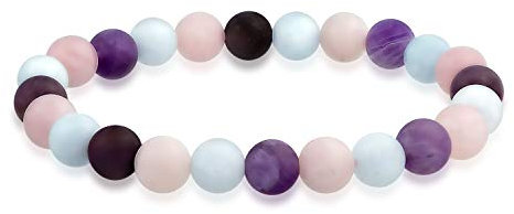 Bling Jewelry Semi Precious Purple Amethyst Aquamarine Rose Quartz Round Bead 8MM Stretch Bracelet For Women Men Teen Unisex Stackable